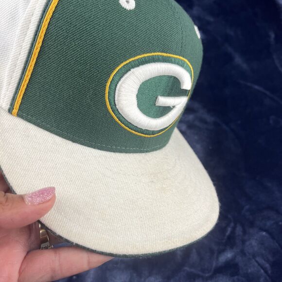Vintage Reebok Green Bay Packers Hat Fitted 7-3/8 NFL Wool Blend White Big Logo - Picture 9 of 14